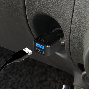 DC充電器 車載用 USB電源変換 2ポートDC-2.4A-USB 急速充電 自動識別 microUSBケーブル