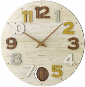 壁掛け時計 振り子時計 おしゃれ 可愛い 木目調 木製針 インテリアクロック 直径35.5cm