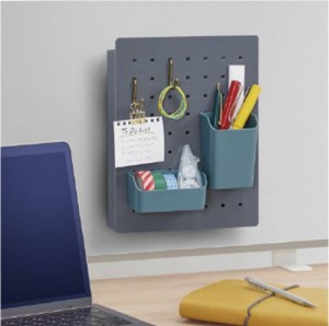 壁面収納ボックス ペグボード Mサイズ グレー 壁掛け マグネット 磁石貼り付け 玄関 キッチン デスク