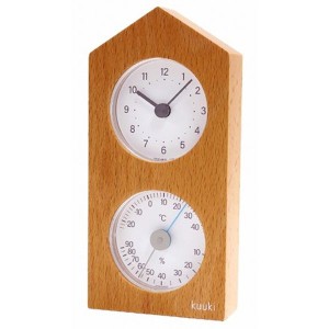 温湿度計 置き時計 空気計 くうき 時計台モチーフ おしゃれ 天然木 ブナ材フレーム ナチュラル