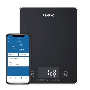 キッチンスケール はかり スマホ連動 Bluetooth デジタル RENPHO クッキングスケール ブラック