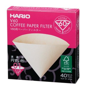 コーヒーペーパーフィルター ドリップ ろ紙 濾紙 ハリオ 01M V60用 無漂白 円すい形 円錐形 1〜2杯用 40枚入