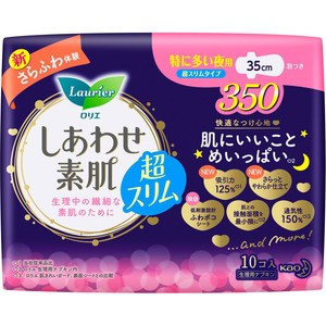 ロリエ　エフ　しあわせ素肌　超スリムタイプ　特に多い夜用　羽つき　350　10コ入［配送区分:A］