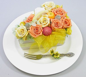 プリザーブドフラワー オレンジショートケーキ 送料無料 花 アレンジメント プレゼント ギフト 贈り物 フラワーギフト 誕生日 結婚記念日