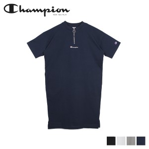 チャンピオン Champion ワンピース ミディアム 半袖 レディース HALF ZIP ONEPIECE 黒 白 CW-R305