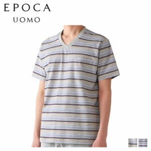 エポカ ウォモ EPOCA UOMO Tシャツ 半袖 カットソー メンズ Vネック ボーダー グレー ネイビー 0385-37