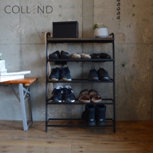 COLLEND コレンド シューズラック 靴箱 下駄箱 収納 立て掛け式 4段 棚付き スリム アイアン SHOES RACK ISR-DB