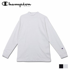 チャンピオン Champion Tシャツ 長袖 ロンT カットソー メンズ 無地 モックネック ブラック オフ ホワイト 黒 C3-Y434