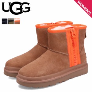 UGG アグ ムートンブーツ クラシック ミニ ジッパー テープ ロゴ レディース ブラック オリーブ チェスナット 1144034