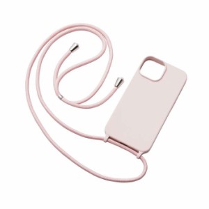 即納 代引不可 iPhone 14 / 13 ケース カバー シリコン 衝撃吸収 カメラ周り保護 ショルダーストラップ付 ピンク エレコム PM-A22ASCSSPN