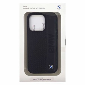 iPhone14 Pro ケース カバー BMW 本革 背面ケース ブラック 黒 バックケース TEXTURED AND BIG LOGO STRIPE エアージェイ BMHCP14L22RDPK