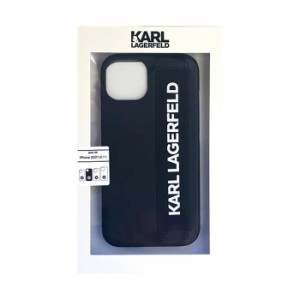 KARL LAGERFELD 公式ライセンス iPhone 13 PUレザー バックカバー バンドベルト付 ロゴ エアージェイ KLHCP13MSTKLBK