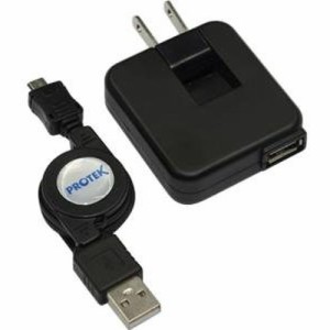 プロテック PROTEK スマートフォン USB ACアダプター & 伸びるケーブル セット ブラック PXACS-KBK