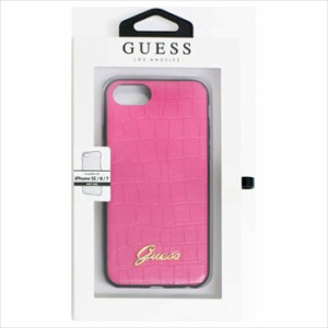 GUESS 公式ライセンス iPhone SE 第2世代/iPhone 8/7 クロコ調 バックカバー ピンク エアージェイ GUHCI8PCUMLCRPI