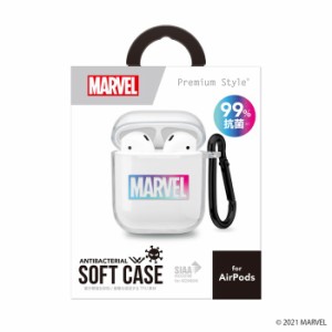 AirPods 充電ケース用 抗菌 ソフトケース MARVEL クリアケース ワイヤレス充電可能 カラビナ付 ロゴ PGA PG-DAPSTP04MVL