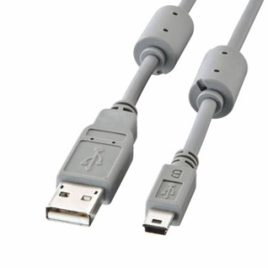 ミニUSBケーブル 0.3m ミニUSBコネクタ対応 USBケーブル PC USB周辺機器 接続 2重シールド ツイストペア線 グレー サンワサプライ KU-AMB