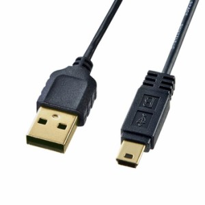 極細ミニUSBケーブル ミニBタイプ 1m USB2.0ケーブル コンパクトコネクタ ツイストペア線 耐振動 耐衝撃 PC USB機器 接続 ブラック サン