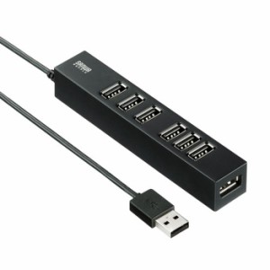 即納 代引不可 USB2.0ハブ 7ポート ACアダプタ付 USBハブ USB2.0/ 1.1対応 セルフパワー・バスパワー両対応 コンパクト ブラック サンワ
