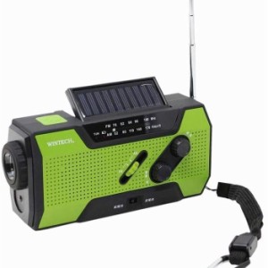 手回し充電ラジオライト 防滴 LEDライト ソーラー充電 FMワイドバンド 防災 アウトドア グリーン WINTECH KDR-201CWP GN
