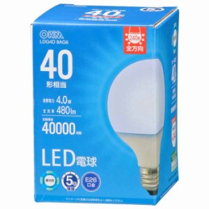 LED電球 ボール球形 40形相当 480 lm 4.0W 昼光色 E26 全方向配光240° 密閉形器具対応  OHM LDG4D8AG6