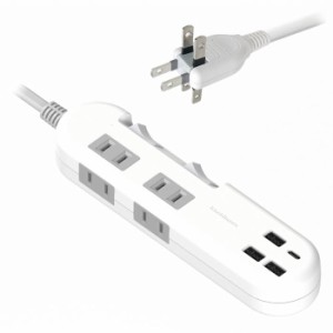 即納 電源タップ AC電源スイッチ付き USB Type-C 1ポート/Type-A 3ポート 1.2m リバーシブル 自動識別 ホワイト カシムラ AC-022