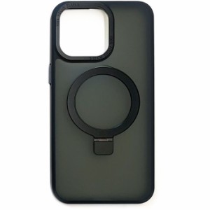 iPhone15用 磁気ワイヤレス充電対応 スタンドリング付き背面ケース ブラック エアージェイ AC-P23-MRS BK