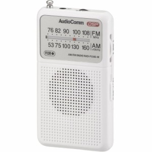 DSPポケットラジオ AM、FM、ワイドFM モノラル受信 イヤホン付属 単4形×2本使用 ホワイト  OHM RAD-P338S-W