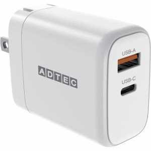 USB充電器 PowerDelivery対応 PD充電器 65W 2ポート USB-C+USB-A PD3.0 GaN (窒化ガリウム) 採用 ホワイト ADTEC APD-V065AC-WH
