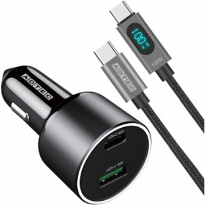 DC充電器 PowerDelivery対応 シガーソケットタイプ PD充電器 100W 2ポート USB-C+USB-A ワットモニタ 100W eMarker搭載 ADTEC ACPD-V100A
