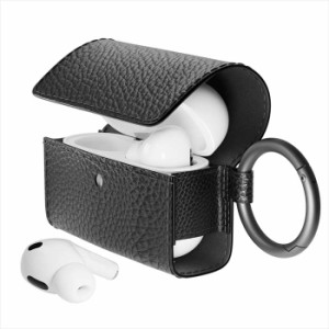 AirPods Pro 第2/1世代 対応 PUレザー フリップケース ブラック カラビナリング付き マグネットロック フリップカバー 高級感 おしゃれ  