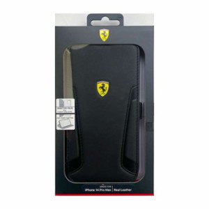 iPhone14 Pro Max ケース カバー FERRARI フェラーリ 本革+マイクロファイバー 手帳型ケース ブラック 黒 ブックタイプ  エアージェイ FE