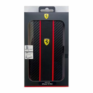 iPhone14 Plus ケース カバー FERRARI フェラーリ PUカーボン 手帳型ケース  ブラック ブックタイプ iPhoneケース エアージェイ FEBKP14M