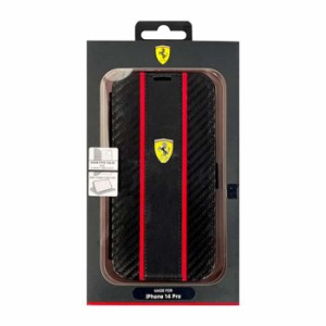 iPhone14 Pro ケース カバー FERRARI フェラーリ PUカーボン 手帳型ケース  ブラック ブックタイプ iPhoneケース エアージェイ FEBKP14LN