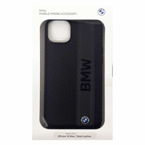 iPhone14 Plus ケース カバー BMW 本革 背面ケース ブラック 黒 バックケース TEXTURED AND BIG LOGO STRIPE エアージェイ BMHCP14M22RDP