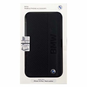 iPhone14 Plus ケース カバー BMW 本革 手帳型ケース ブラック 黒  ブックタイプ TEXTURED AND BIG LOGO STRIPE エアージェイ BMBKP14M22