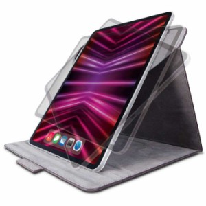 代引不可 iPad Pro 12.9インチ 第6世代 ( 2022 ) 用 ケース ヴィーガンレザー カバー 手帳型 ブラック フラップ 360度回転 ハンドベルト