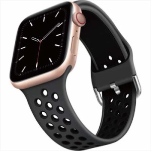 Apple Watch 49/45/44/42mm対応 スポーツバンド ブラック アップルウォッチ ベルト バンド シリコン 通気性 ドットホール  うぃすたりあ 