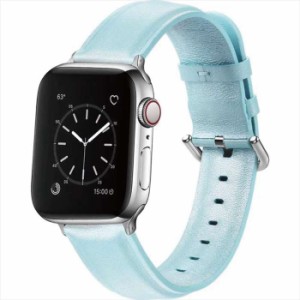 Apple Watch 49/45/44/42mm対応 レザーバンド ライトブルー アップルウォッチ ベルト バンド PUレザー おしゃれ シンプル うぃすたりあ G