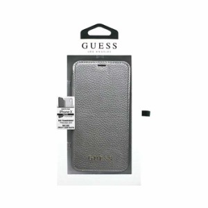 iPhoneX 手帳型 ケース GUESS ゲス 公式ライセンス商品 IRIDESCENT COLLECTION BOOKTYPE CASE W TRANSPARENT CASING SILVER エアージェイ
