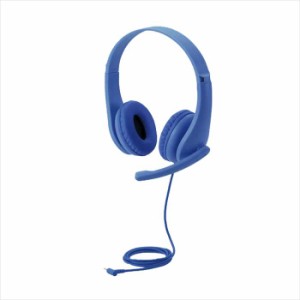 即納 代引不可 子ども用 ヘッドセット 有線 4極ミニプラグ 両耳 マイクアーム付 可動式耳あて アジャスター機能 ブルー エレコム HS-KD01