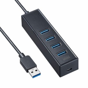 即納 代引不可 USBハブ USB3.2Gen1 4ポートハブ マグネット付 セルフパワー/バスパワー両対応 ケーブル長1m コンパクト ブラック サンワ