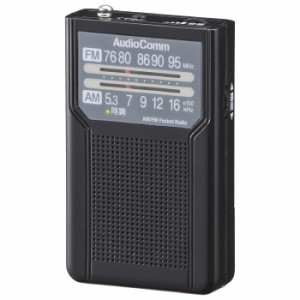 ポケットラジオ アナログPVC内蔵で電池長持ち154時間 2WAY出力 モノラル受信 ワイドFM 片耳イヤホン付属 単4形×2本使用 ブラック AudioC