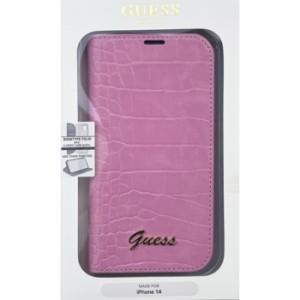 GUESS（ゲス） iPhone14 クロコ調 手帳型ケース ピンク エアージェイ GUBKP14SHGCRHP