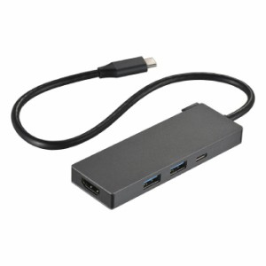 Type-Cマルチアダプター HDMI 1.4×1、USB3.2Gen1×2、USB Type-C×1 30cmケーブル アルミボディ  OHM PC-SHMPC11-H