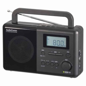 ポータブルラジオ AM FM ラジオNIKKEI ワイドFM デジタル時計付 2電源対応 単1形×4本使用 ブラック  OHM RAD-T570N