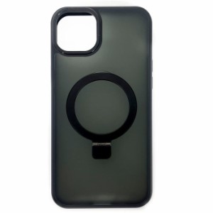 iPhone15 Plus用 磁気ワイヤレス充電対応 スタンドリング付き背面ケース ブラック エアージェイ AC-P23PL-MRS BK