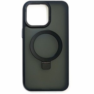 iPhone15 Pro Max用 磁気ワイヤレス充電対応 スタンドリング付き背面ケース ブラック エアージェイ AC-P23PX-MRS BK