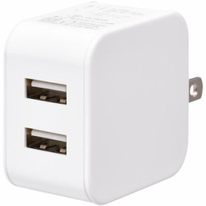AC充電器 USB Type-A×2 AC100V~240V対応 最大出力12W 2.4A ホワイト  OHM MAV-AUA12W-W