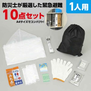 緊急避難セット 10点 1人用 A4サイズ 防災士が厳選 避難グッズ 防災セット 防災グッズ 防災用品 コンパクト収納 備え 持ち出し 必需品 ア