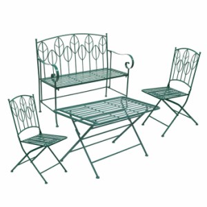 北海道・沖縄・離島配送不可 代引不可 ガーデンテーブル 4点セット アイアン製 スチール ローテーブル×1、ベンチ×1、折り畳みチェア×2